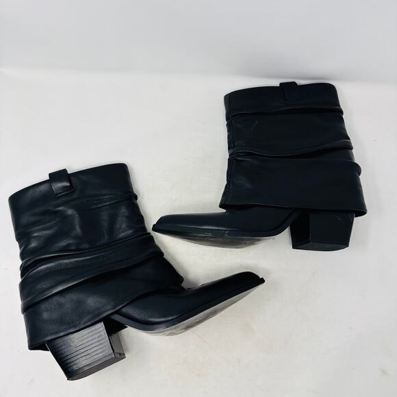 D’Amelio Black Leather Slouch Boots 10M Pointed Toe Minimalist Sleek - Picture 13 of 14